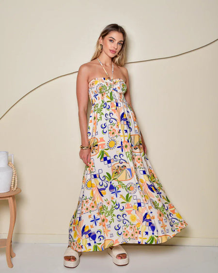 Vestido Lastex Azulejo