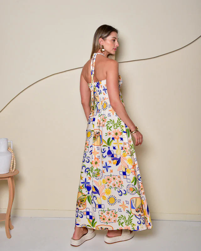 Vestido Lastex Azulejo